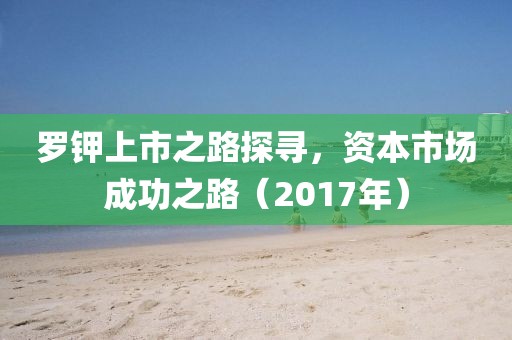 罗钾上市之路探寻，资本市场成功之路（2017年）