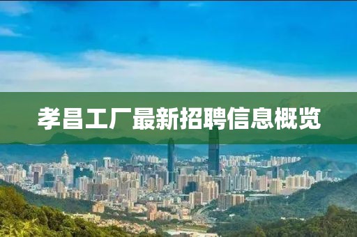 孝昌工厂最新招聘信息概览