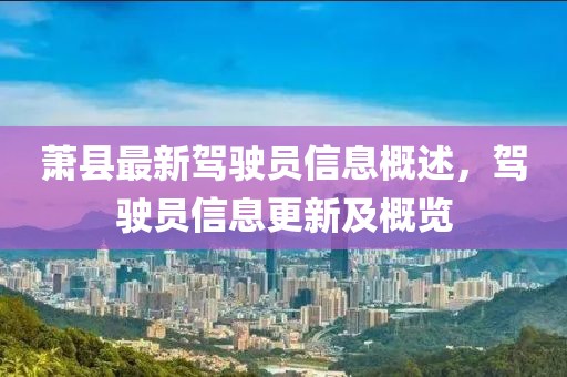 萧县最新驾驶员信息概述，驾驶员信息更新及概览